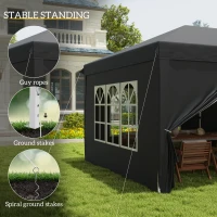 Outsunny 3 x 6 m Pop Up Gazebo with Sides and Windows, Height Adjustable Party Tent with Storage Bag for Garden, Camping, Event, Black(m-6)