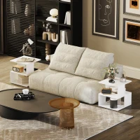 HOMCOM Set of 2 Side Table, Square Coffee Table, Modern End Table with 2 Tier Storage Shelves for Living Room, Bedroom, White(m-2)