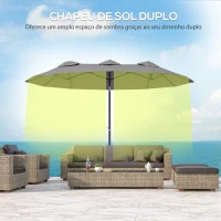 Outsunny Chapéu de Sol Duplo Chapéu de Sol de Jardim com Inclinação de 45° Manivela Estrutura de Aço 285x147x227cm Cinza(m-5)