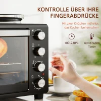 HOMCOM 28 L Toasterofen, Kompakter Backofen zum Kochen und Grillen, Elektro-Ofen mit Backblech, Grillrost, 2600W, Schwarz(m-6)