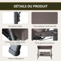 Outsunny Balancelle de Jardin 3 Places Grand Confort Toit Inclinaison réglable Coussins Plateaux rétractables Polyester filé Beige(m-6)