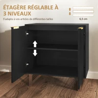 HOMCOM Buffet salon meuble de rangement style moderne avec placard à 2 portes cannelées, étagère réglable, pieds en métal, noir(m-5)