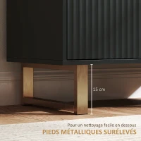 HOMCOM Buffet salon meuble de rangement style moderne avec placard à 2 portes cannelées, étagère réglable, pieds en métal, noir(m-6)