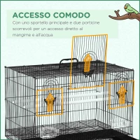 PawHut Gabbia per Uccelli con 2 Posatoi e 3 Ingressi in Filo Metallico e Plastica, 60x41x41 cm, Nero(m-4)