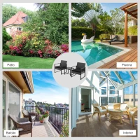 Outsunny Conjunto de Móveis de Jardim de Vime 3 Peças com 1 Mesa 42,5x40x39 cm 2 Poltronas 63x57x76 cm Cinzento e Preto(m-6)