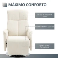 HOMCOM Poltrona de Massagem com Apoio para os Pés Poltrona Relax Reclinável até 135° com 10 Pontos de Massagem 68,5x84x110cm Creme(m-5)