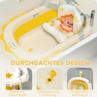 AIYAPLAY Babybadewanne mit Waschbecken, faltbar, rutschfester Boden, komfortables Badekissen, Gelb(m-7)