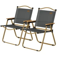 Outsunny Campingstoelen, 2 x Strandstoel, Opvouwbaar, Staal, In Houtlook, Donkergrijs(m-1)