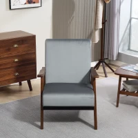 HOMCOM Nordic Accent Chair, Upholstered Velvet Armchair with Solid Wood Frame and Soft Thick Padded for Living Room, Bedroom, Grey(m-8)