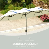 Outsunny Chapéu de Sol Duplo Chapéu de Sol de Jardim com Inclinação de 45° Manivela Estrutura de Aço 285x147x227cm Bege(m-7)