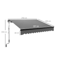 Outsunny 2.5 x 2m Electric Awning with LED Light and Remote Controller, Aluminium Frame DIY Retractable Awning, UV50+ Sun Shade Canopy for Garden Patio Deck Door Window, Dark Grey(m-3)