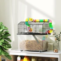 PawHut Two-Tier Hamster Cage with 31cm Deep Tray, Tube System, Water Bottle, Ramp, Feeding Bowl, Multicoloured(m-10)