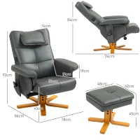 HOMCOM /Massagesessel mit Hocker, verstellbare Lehne, USB-Ladeport, Lederoptik, bis 150 kg, Dunkelgrau(m-3)
