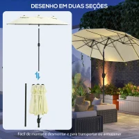 Outsunny Chapéu de Sol Duplo Chapéu de Sol de Jardim com Inclinação de 45° Manivela Estrutura de Aço 285x147x227cm Bege(m-8)
