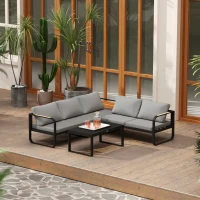 Outsunny Tuinmeubelset, 2-zitsbank, 3-zitsbank, Salontafel, Roestvrij Metalen Frame, Terrasmeubilair, Grijs(m-8)