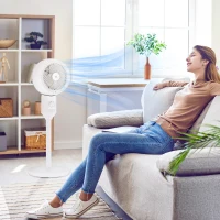 HOMCOM 9" Pedestal Fan, 70° Oscillation 90° Vertical Tilt Oscillating Air Circulator with 3 Speeds, Standing Fan for Home Office, Bedroom, White(m-10)