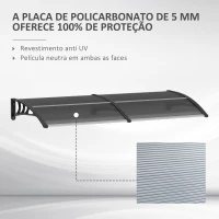 Outsunny Marquise para Portas e Janelas 196x75x23 cm Marquise de Proteção contra Sol e Chuva com Cobertura de Policarbonato Preto(m-4)