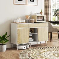 HOMCOM Aparador Moderno con Cajones Estantes Abiertos y Almacenaje Ajustable Para Sala o Comedor 120x39x77 cm Blanco y Natural(m-2)