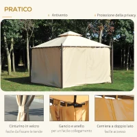 Outsunny Gazebo da Giardino 3 x 3m con 4 Tende Laterali e Doppio Tetto Beige(m-6)