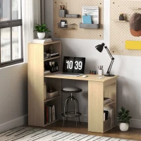 HOMCOM 120cm Computer Desk, Wooden PC Laptop Table with 6-Tier Storage Bookshelves, Home Office Working Study Desk, Writing Workstation, Natural Wood(m-10)