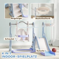 AIYAPLAY 4-in-1 Binnenspeelplaats, Glij- en Schommelset voor Peuters, Basketbalring, Raketontwerp, Kunststof, Lichtblauw(m-4)