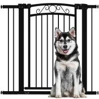 PawHut Puerta para Perros con Ancho Ajustable 76-104 cm Barrera de Seguridad con 2 Extensiones y Doble Bloqueo Negro(m-10)