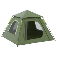 Outsunny Tenda da Campeggio 2 Posti con Veranda, Finestre e Porta con Cerniera, 210x210x150 cm, Verde(m-10)