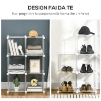 HOMCOM Mobile Scarpiera Modulare Salvaspazio, 6 Cubi in Plastica PP, 65x32x162 cm, Trasparente(m-5)