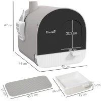 PawHut Arenero para Gatos Caja de Arena Cerrada para Gatos con Bandeja Extraíble Pala y Filtro 43x44x47 cm Gris(m-3)