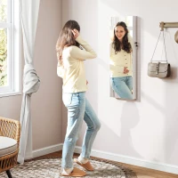 HOMCOM 108 x 37cm Lockable Jewellery Cabinet, with LED Lights - White Surface and Black Lining(m-2)