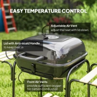 Outsunny Charcoal Barbecue Grill Portable BBQ Grill with 1840 cm² Cooking Area, 3 Shelves, Adjustable Vent, Lockable Lid, Wheels for Outdoor Cooking, Garden Party, Black(m-5)