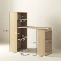 HOMCOM 120cm Computer Desk, Wooden PC Laptop Table with 6-Tier Storage Bookshelves, Home Office Working Study Desk, Writing Workstation, Natural Wood(m-3)