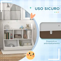 HOMCOM Mobile Portagiochi per Bambini a 3 Livelli con 5 Scomparti in Legno, 91.5x43x79cm, Bianco(m-6)