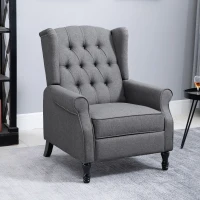 HOMCOM Recliner Armchair, Vintage Reclining Chair with Nail Head Trim, Wingback Chair with Button Tufted Back and Footrest, for Living Room, Grey(m-2)