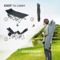 Outsunny Campingbed, Opvouwbaar Veldbed met Hoofdkussen, 188 x 64,5 x 53 cm, Grijs(m-5)