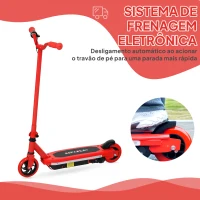 AIYAPLAY Trotinete Elétrica para Crianças Máx. 10 km/h Motor 80 W Autonomia Máxima 8 km Trotinete com Luzes LED Travão Traseiro 76x46x93 cm Vermelho(m-5)