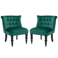 HOMCOM Velvet Accent Chair Set of 2, Button Tufted Wingback Chair with Rubber Wood Legs for Living Room, Bedroom, Dark Green(m-11)