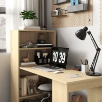 HOMCOM 120cm Computer Desk, Wooden PC Laptop Table with 6-Tier Storage Bookshelves, Home Office Working Study Desk, Writing Workstation, Natural Wood(m-9)