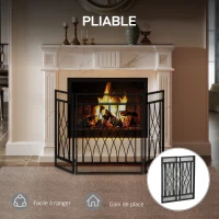 HOMCOM Grille de Protection pour cheminée - Pare-feu Large pour cheminée ou poêle - Pare-étincelles - barrière de sécurité - 3 Volets Pliables - métal Noir(m-5)