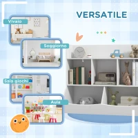 HOMCOM Mobile Portagiochi per Bambini a 3 Livelli con 5 Scomparti in Legno, 91.5x43x79cm, Bianco(m-5)