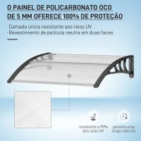 Outsunny Marquise de Proteção 75x100 cm para Portas e Janelas contra Sol e Chuva com Suporte de Liga de Alumínio Transparente e Preto(m-4)