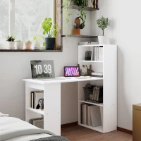 HOMCOM Bureau informatique, bureau avec rangement, 6 compartiments ouverts, table d'ordinateur pour chambre, studio, 120 x 55 x 120 cm, blanc(m-2)