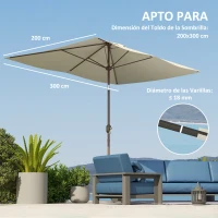 Outsunny Toldo de Recambio de Sombrilla de 3x2 m Toldo de Repuesto para Sombrilla con Ventilación Superior Anti-UV 50+ Beige(m-5)
