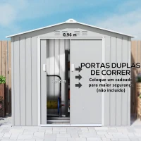 Outsunny Abrigo de Jardim 2,42 m 213x130x185 cm Abrigo de Jardim Metálico para Armazenamento com 2 Portas Deslizantes e 4 Janelas Cinza Claro(m-5)