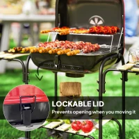 Outsunny Charcoal Barbecue Grill Portable BBQ Grill with 1840 cm² Cooking Area, 3 Shelves, Adjustable Vent, Lockable Lid, Wheels for Outdoor Cooking, Garden Party, Red(m-7)