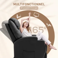 HOMCOM Fauteuil de Massage Inclinable, Chaise de Relaxation avec dossier et repose-pied électrique réglables revêtement synthétique pour Salon, Chambre, Cinéma Maison Noir(m-5)