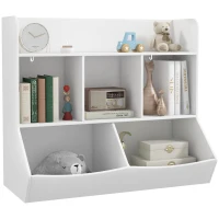 HOMCOM Mobile Portagiochi per Bambini a 3 Livelli con 5 Scomparti in Legno, 91.5x43x79cm, Bianco(m-1)