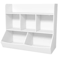 HOMCOM Mobile Portagiochi per Bambini a 3 Livelli con 5 Scomparti in Legno, 91.5x43x79cm, Bianco(m-10)