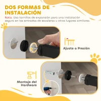 PawHut Puerta para Perros con Ancho Ajustable 76-104 cm Barrera de Seguridad con 2 Extensiones y Doble Bloqueo Negro(m-6)