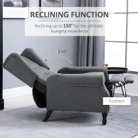 HOMCOM Recliner Armchair, Vintage Reclining Chair with Nail Head Trim, Wingback Chair with Button Tufted Back and Footrest, for Living Room, Grey(m-4)